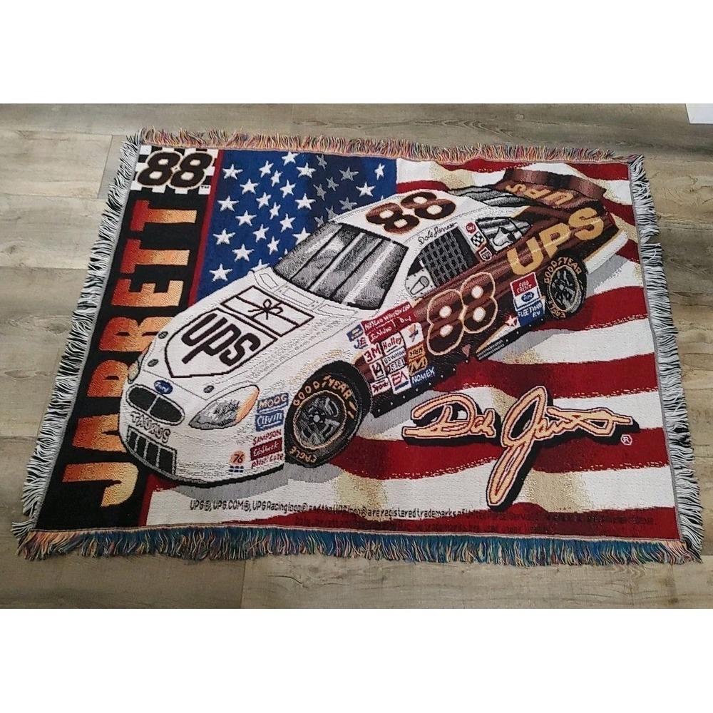 Vtg Tapestry Woven Fringe Throw Blanket Nascar #88 Dale Jarrett 60×47" Team UPS